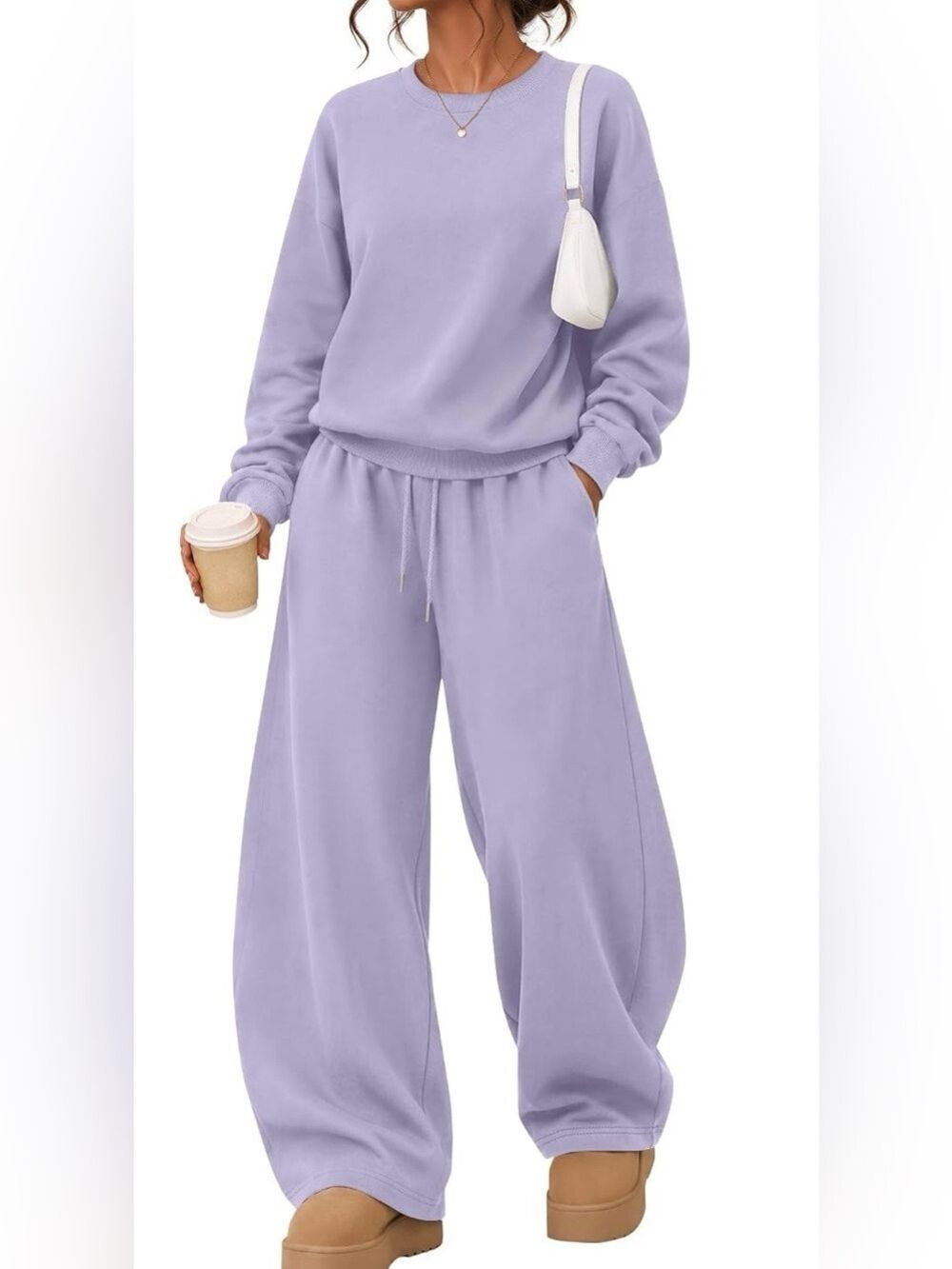 Huukeay Women Two Piece Sweat Set Light Purple Size Small